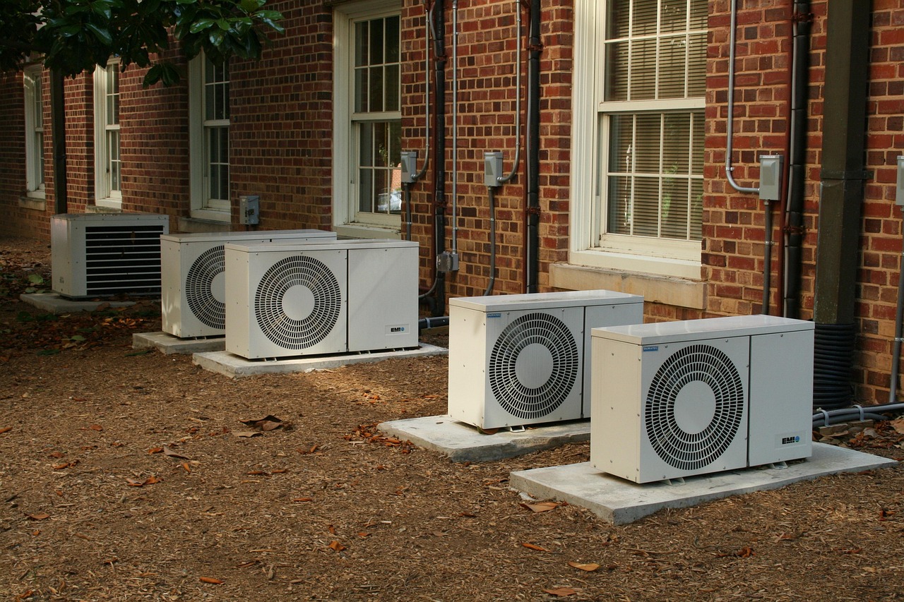Row of outdoor AC compressor units